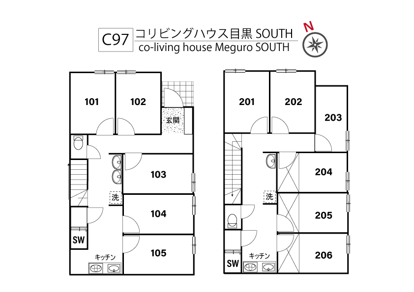 C97 co-living house Meguro SOUTH間取り図