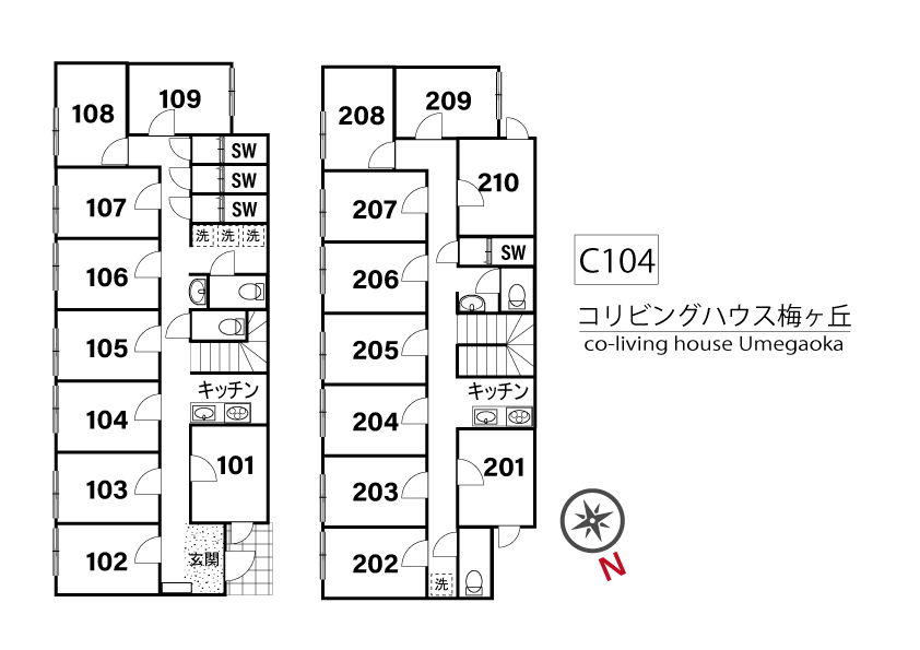 C104/K412 Tokyoβ 梅ヶ丘1（コリビングハウス梅ヶ丘）間取り図