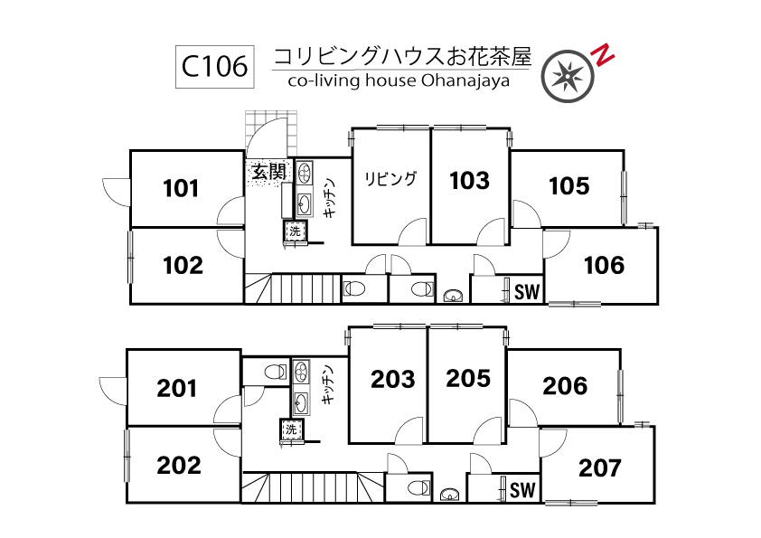 C106/L311 Tokyoβ Ohanajaya 6間取り図