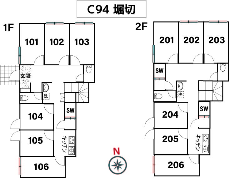 C94/L318 Tokyoβ Horikiri-shoubuen 12 (co-living house Horikiri Ⅱ)間取り図