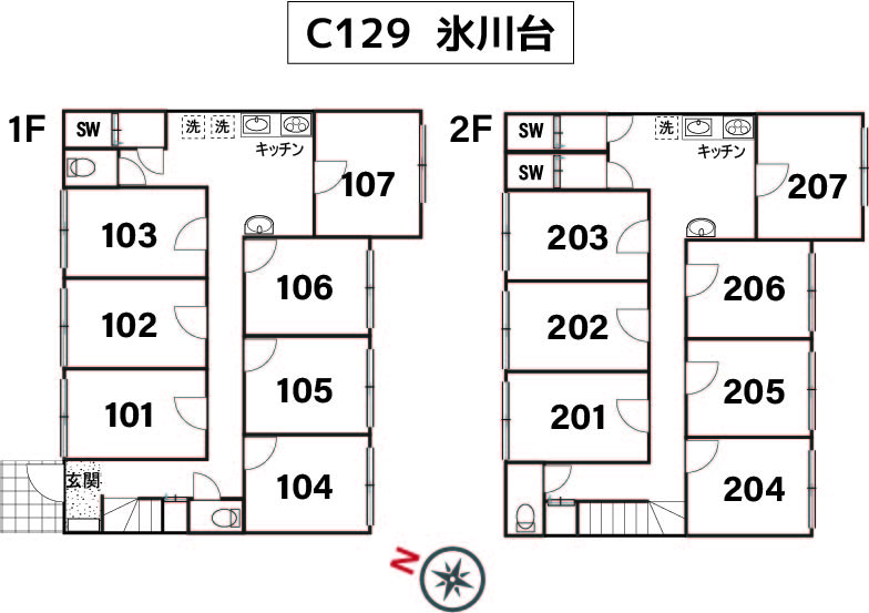 C129 co-living house Hikawadai間取り図