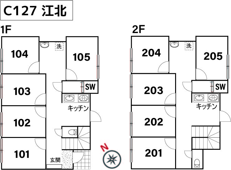 C127 co-living house Kohoku 間取り図