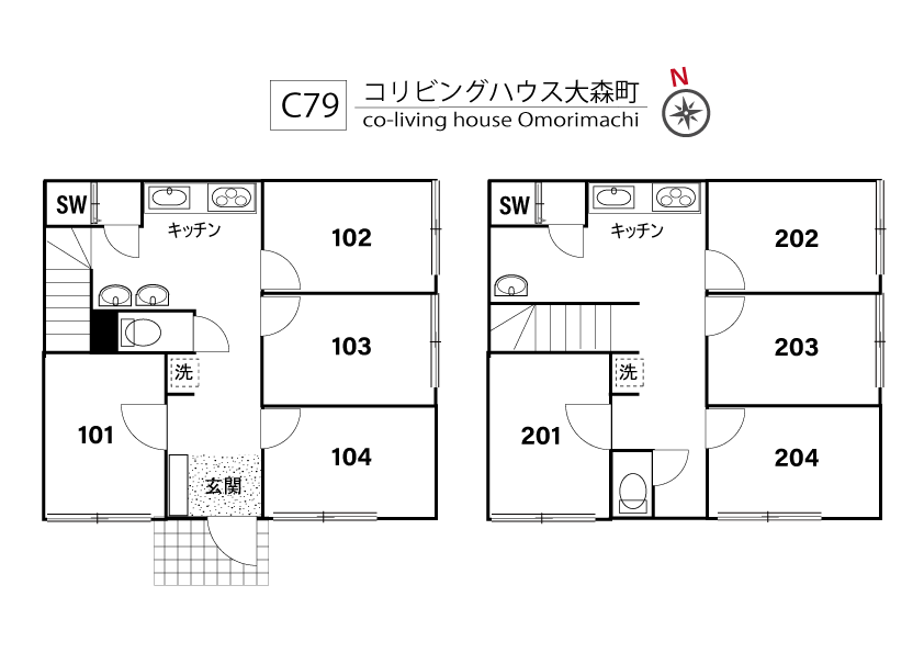 C79/L251 Tokyoβ Omorimachi 1 (co-living house Omorimachi) 間取り図
