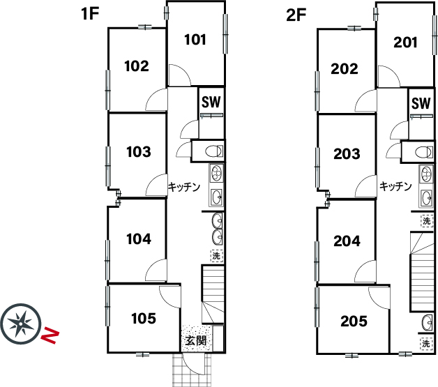 C108/K114 co-living house Takenotsuka間取り図