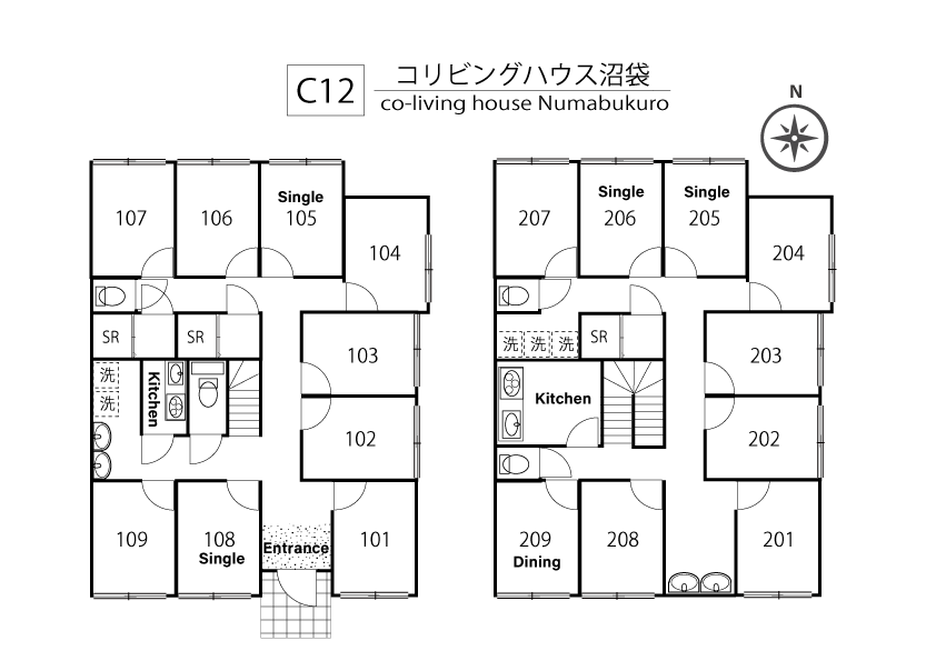 C12/F126 TOKYO β Numabukuro17  (co-living house Numabukuro)間取り図