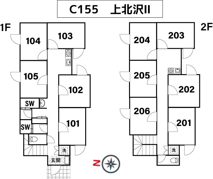 C155/J204 Tokyoβ  Kami-kitazawa (co-living house Kami-kitazawaⅡ)間取り図