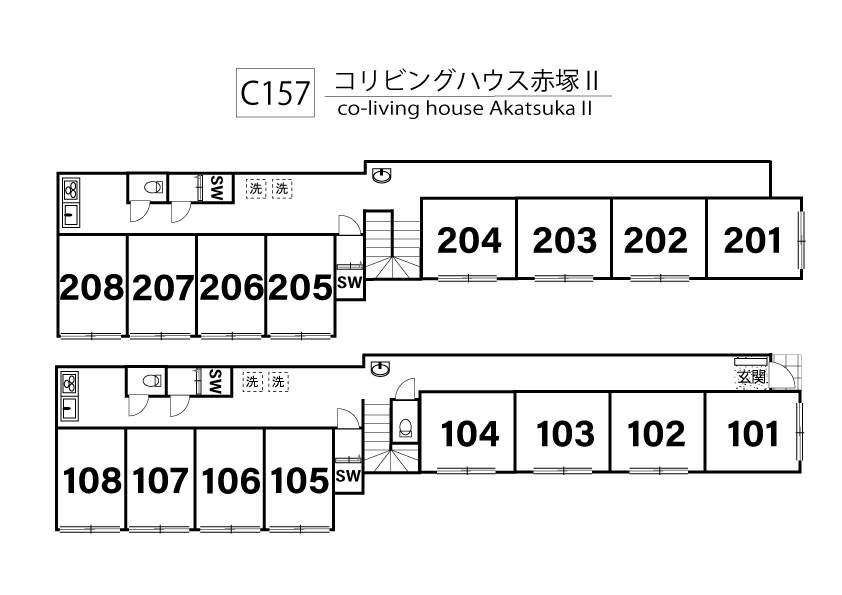 C157/J222 Tokyoβ 地下鉄赤塚2（コリビングハウス赤塚Ⅱ）間取り図