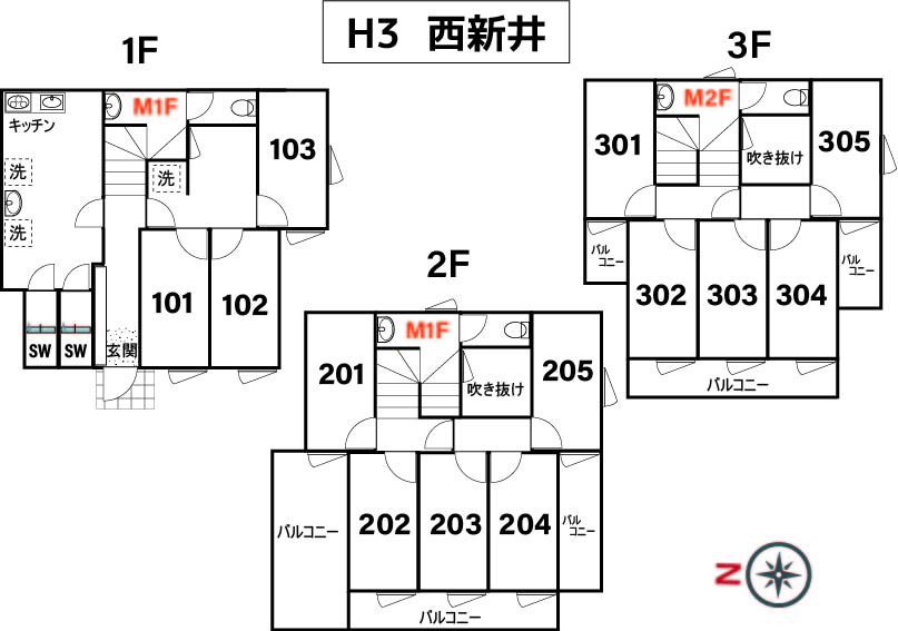 H3 hanasakasu Nishiarai 間取り図