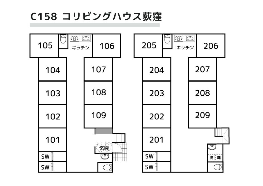 C158/J223 Tokyoβ Ogikubo 1 (co-living house Ogikubo)間取り図