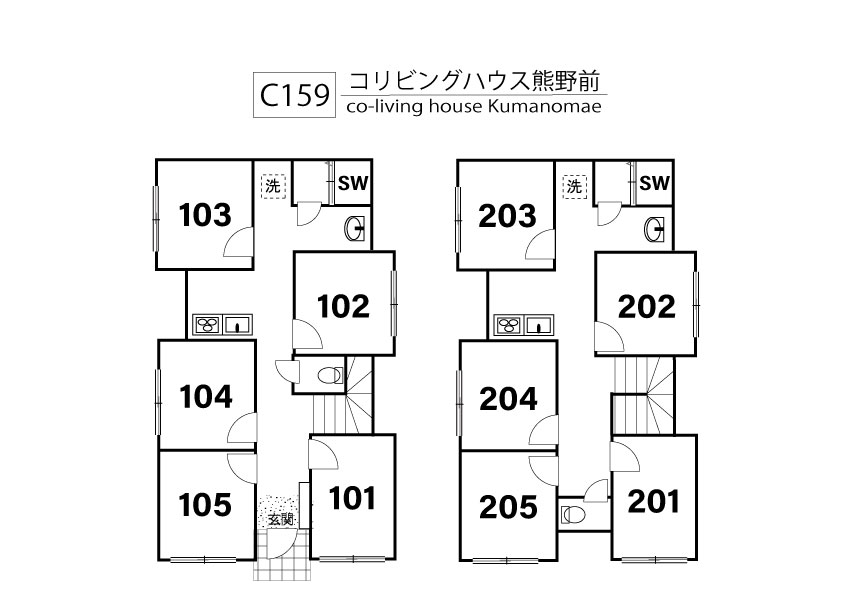 C159/L257 Tokyoβ Higashiogu 3-chome 2 (co-living house Kumanomae)間取り図