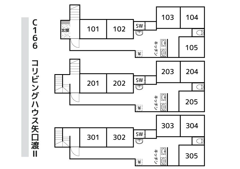 C166/L201 Tokyoβ Yaguchinowatashi 3 (co-living house YaguchinowatashiⅡ)間取り図