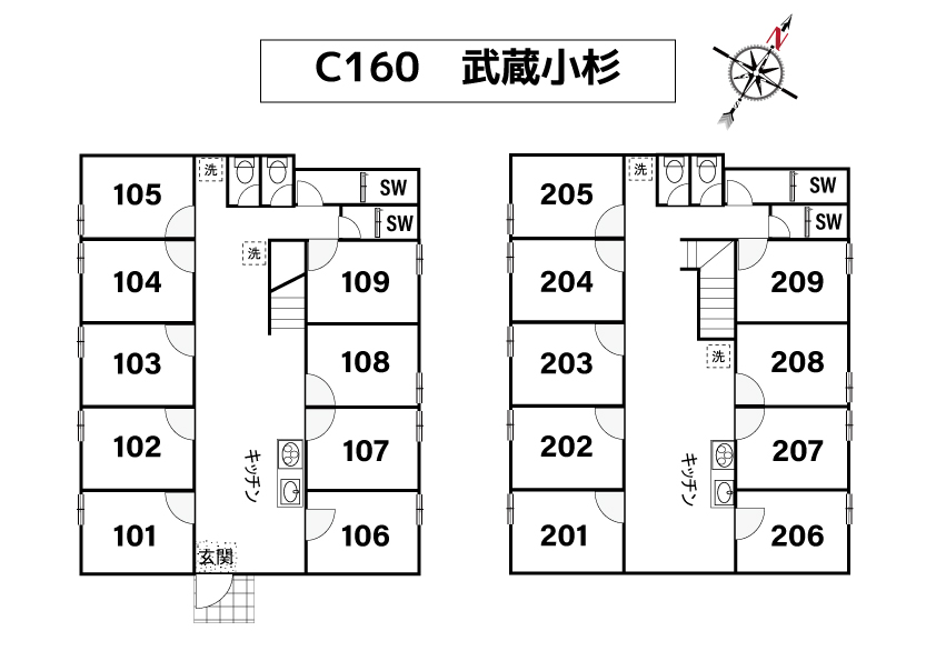 C160/K378 Tokyoβ Musashi-nakahara (co-living house Musashi-kosugi)間取り図