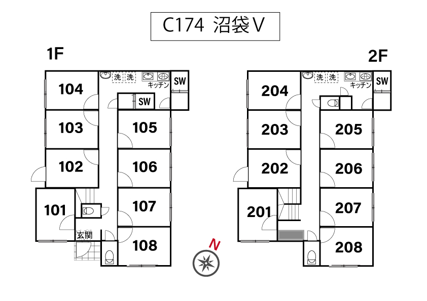 C174/K295 Tokyoβ Numabukuro 8 (co-living house NumabukuroⅤ)間取り図