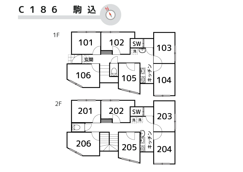 C186/K501 Tokyoβ 上中里2（コリビングハウス駒込）間取り図