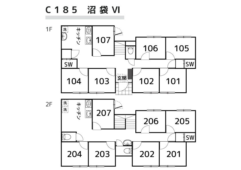 C185/L51  Tokyoβ 沼袋1間取り図