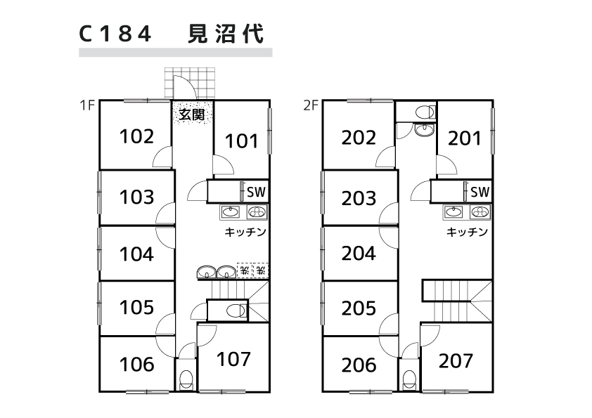 C184 co-living house Minumadai間取り図