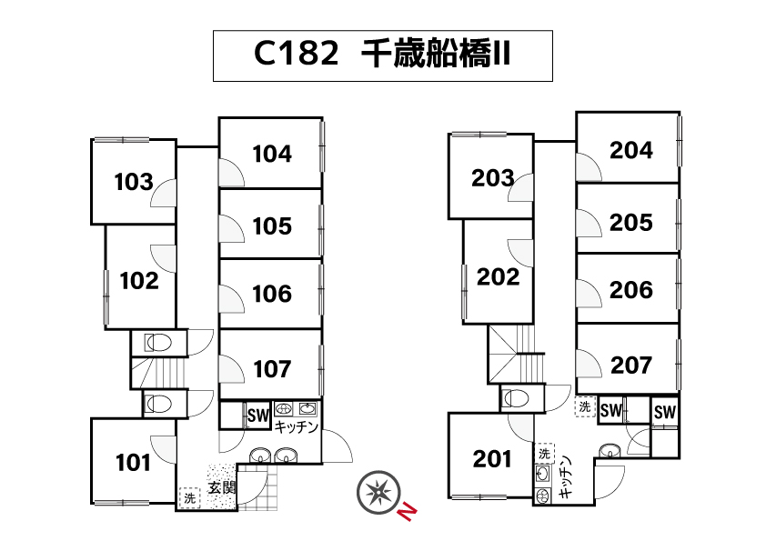 C182/K180 Tokyoβ Chitose-funabashi 6 (co-living house Chitose-funabashiⅡ)間取り図