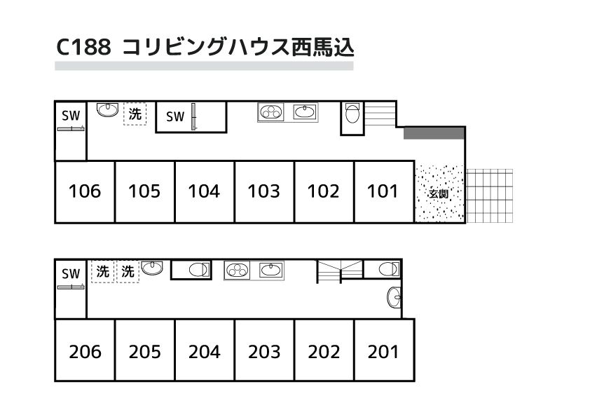 C188/J68 Tokyoβ Nishi-magome 3 (co-living house Nishi-magome) 間取り図
