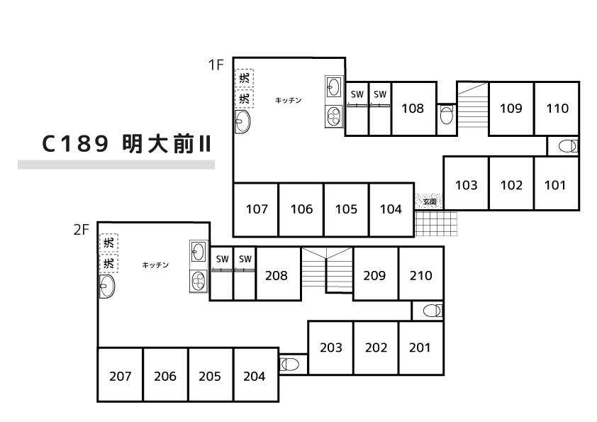 C189/K96 Tokyoβ Meidaimae 4 (co-living house MeidaimaeⅡ)間取り図