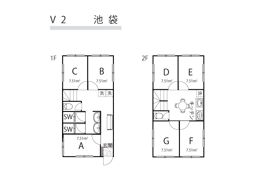 V2 co-living house R Ikebukuro間取り図