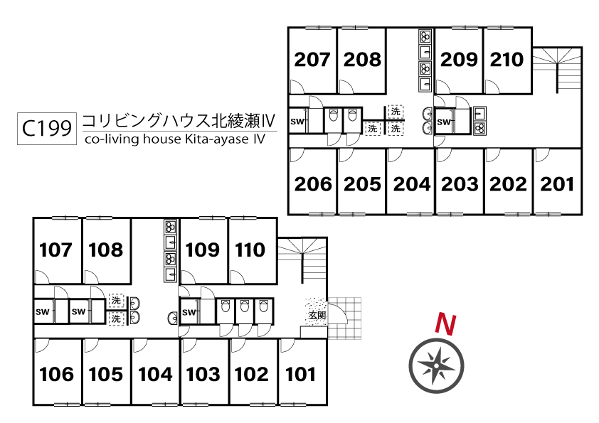 C199/J343 Tokyoβ 北綾瀬1（コリビングハウス北綾瀬Ⅳ）間取り図