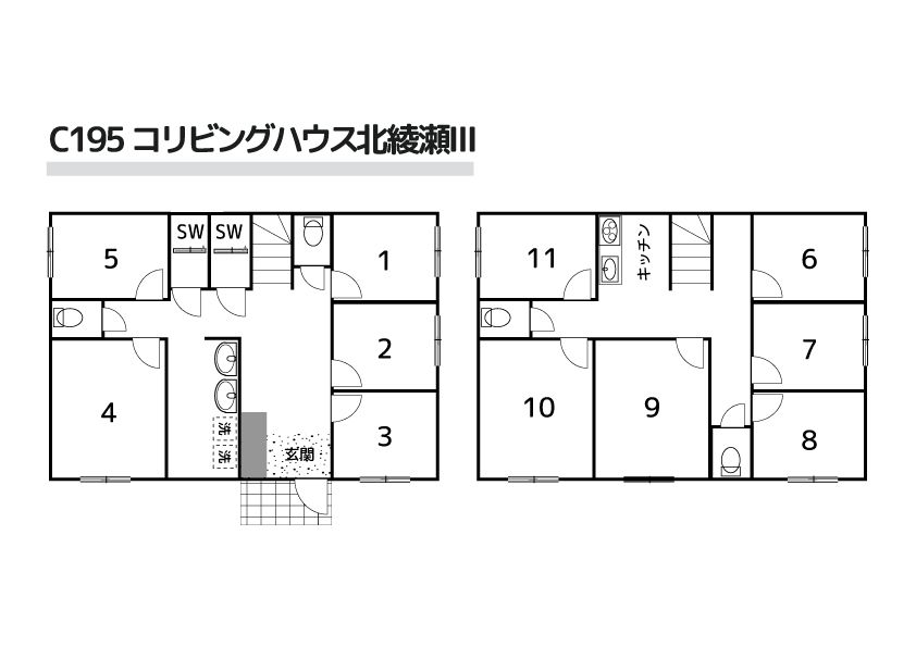 C195/K55 Tokyoβ Rokucho 14 (co-living house Kita-ayase Ⅲ)間取り図