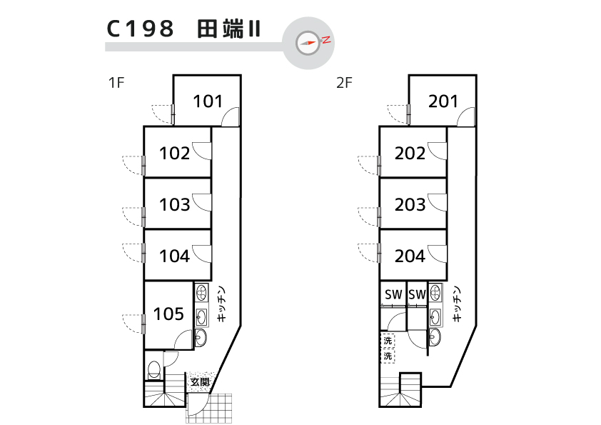 C198/L204 Tokyoβ 赤土小学校前2間取り図