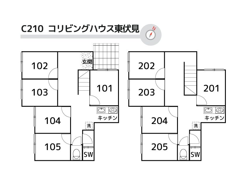 C210/L232 Tokyoβ Higashi-fushimi 3 (co-living house Higashi-fushimi)間取り図