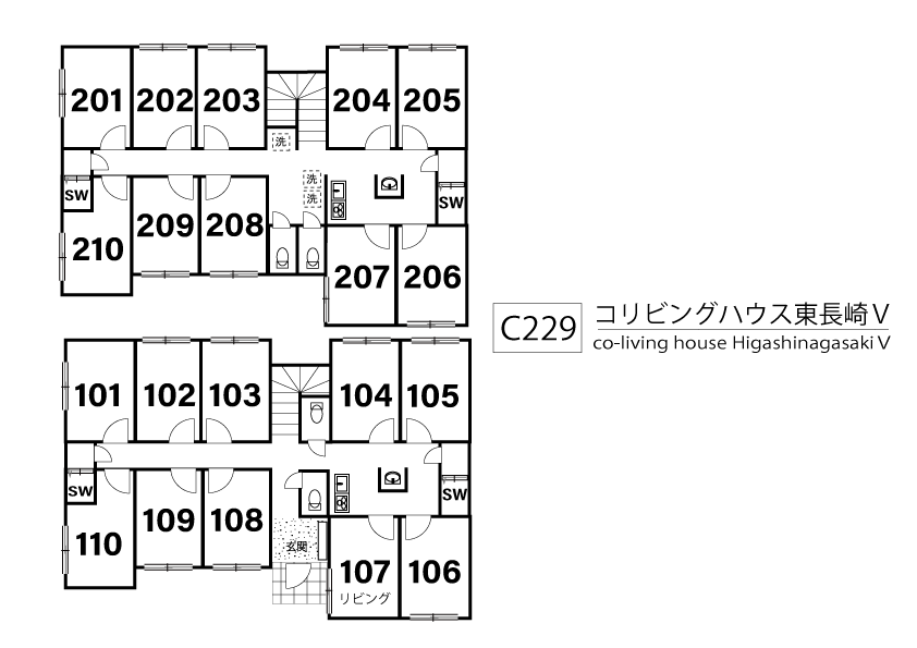 C229／K198 Tokyoβ 東長崎5（コリビングハウス東長崎Ⅴ）間取り図
