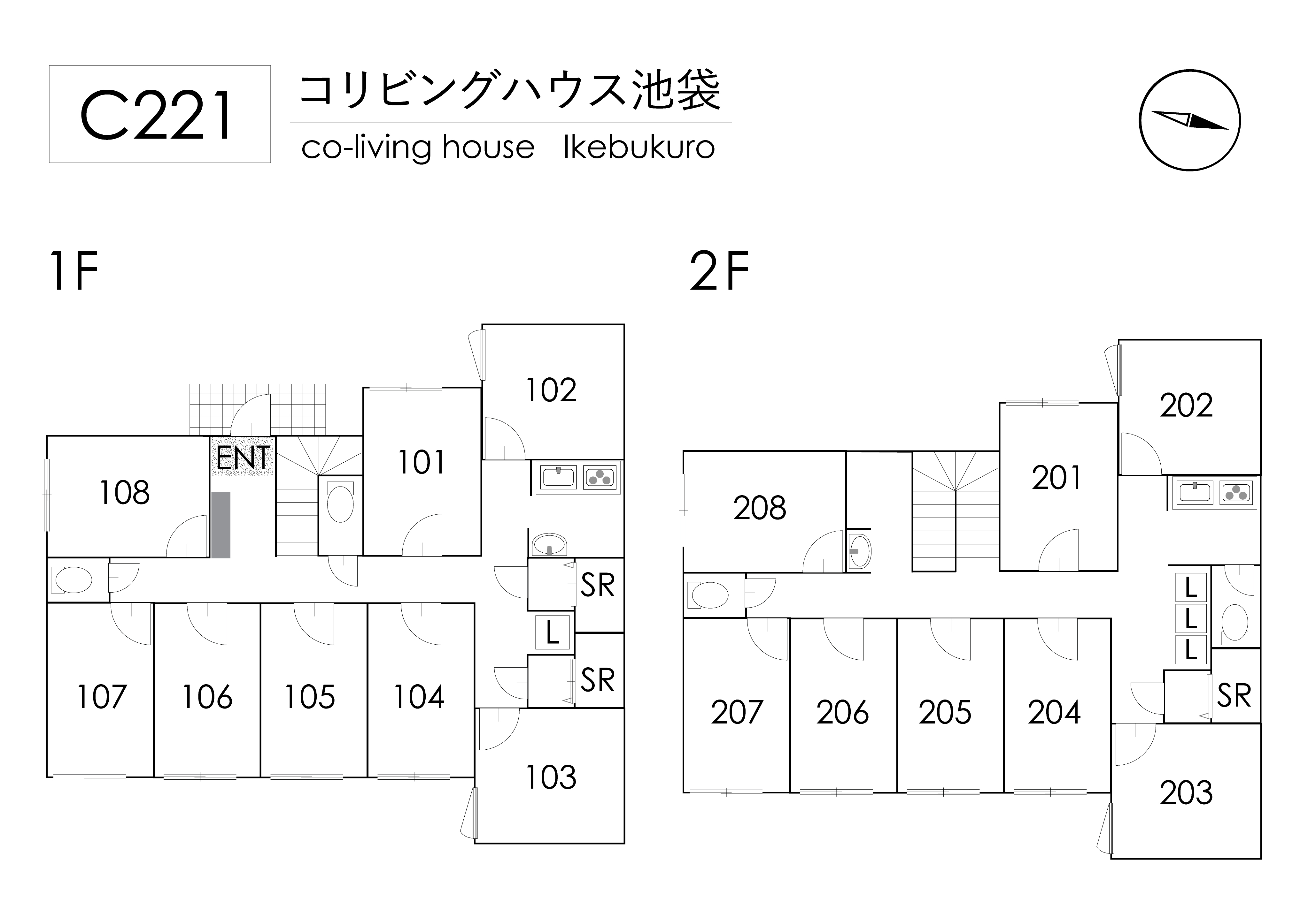 C221/J279 Tokyoβ Kanamecho 1 (Co-living house Ikebukuro)間取り図