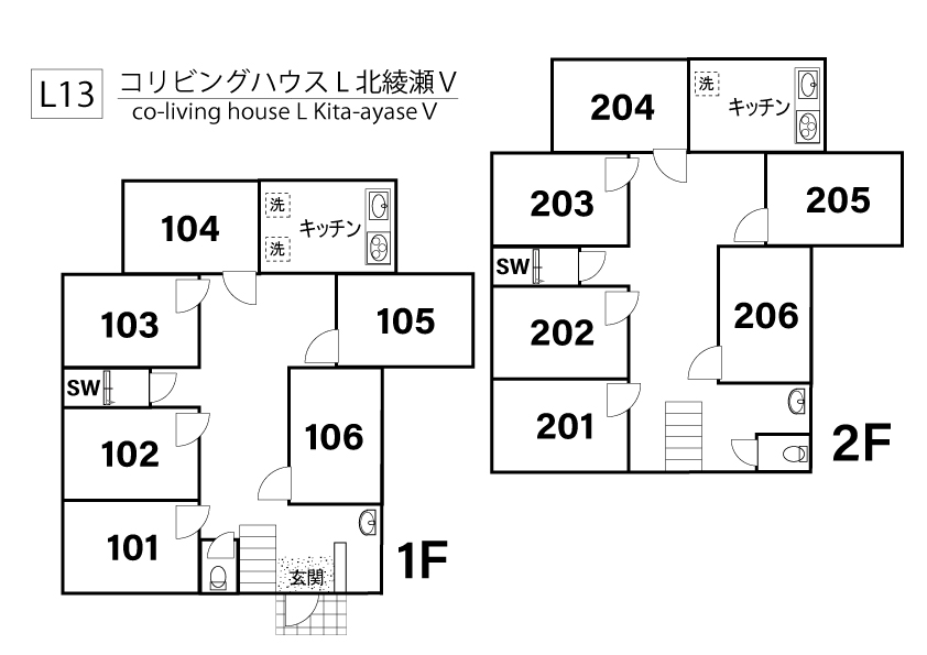 L13 Tokyoβ Aoi 7 (co-living house V)間取り図