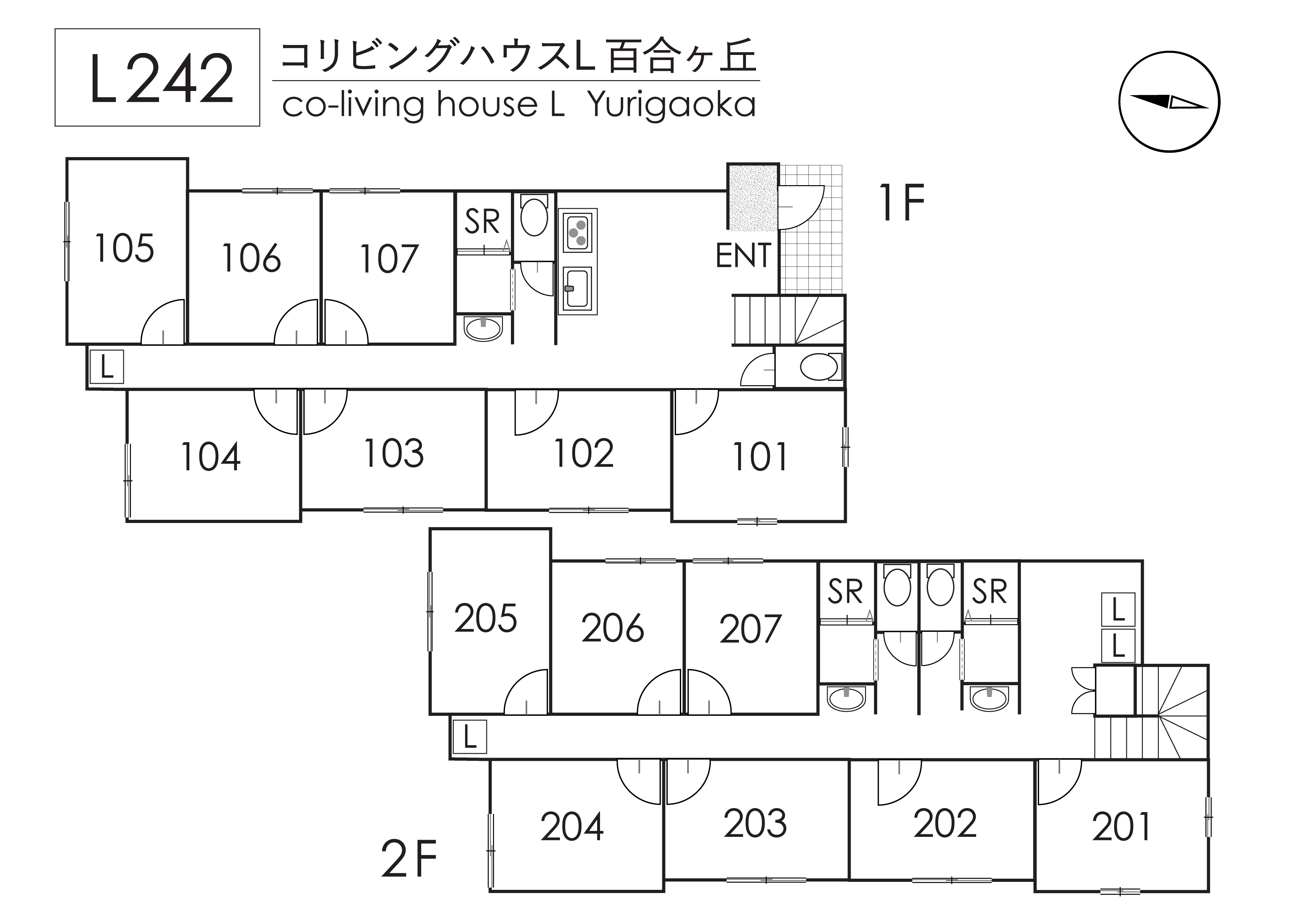 L242 Tokyoβ Yurigaoka (co-living house Yurigaoka)間取り図