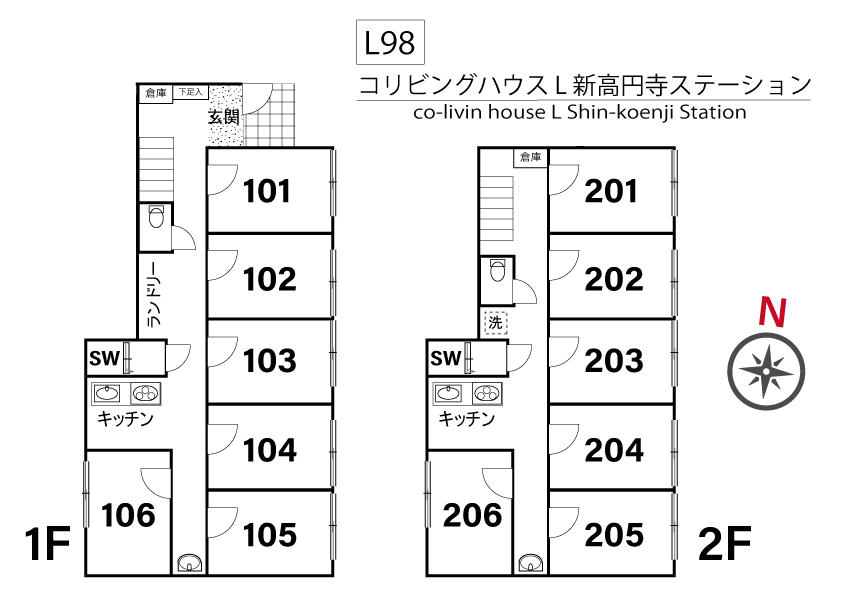 L98 Tokyoβ Shin-koenji 1 (co-living house L Shin-koenji STATION)間取り図