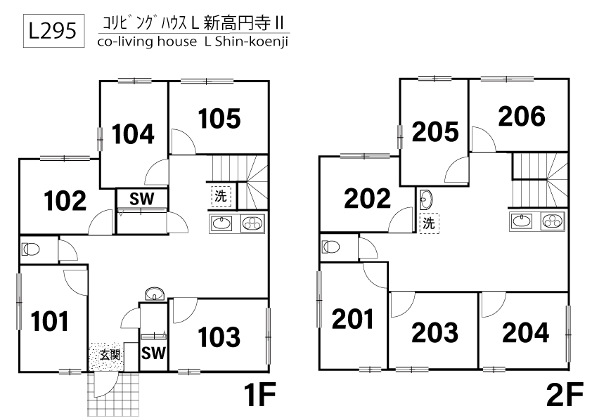 L295 Tokyoβ Shin-koenji 7 (co-living house  L Shin-koenji)間取り図