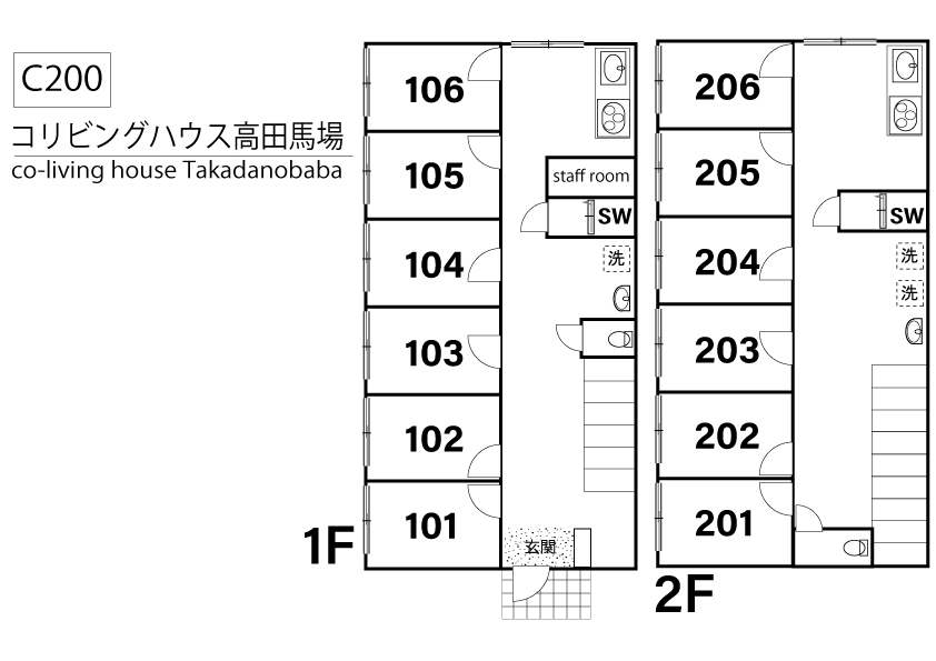 C200/K380 Tokyoβ Takadanobaba 2 (co-living house Takadanobaba)間取り図