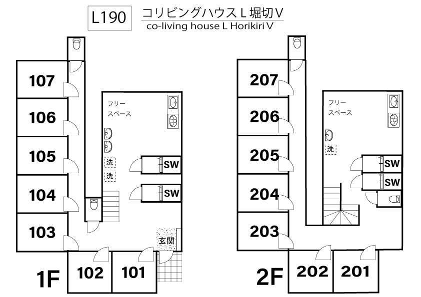 L190 Tokyoβ Horikiri-shoubuen 5 (co-living house L HorikiriⅤ)間取り図