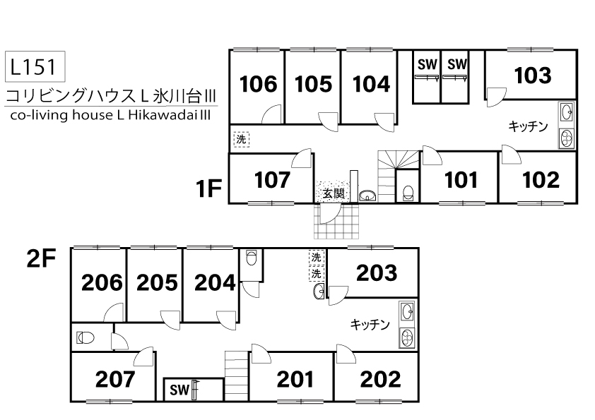 L151 Tokyoβ Hikawadai 5 (co-living house L HikawadaiⅢ)間取り図