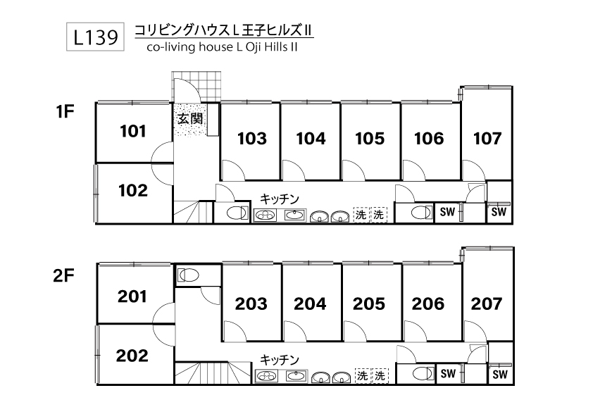 L139 Tokyoβ Nishigahara 2 (co-living house L Oji HillsⅡ)間取り図