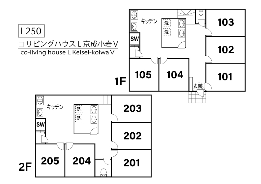 L250 Tokyoβ Keisei-koiwa 4 (co-living house L Keisei-koiwaⅤ)間取り図