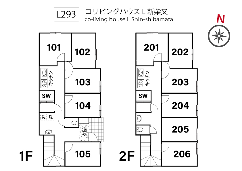 L293 Tokyoβ Shin-shibamata 6 (co-living house L Shin-shibamata)間取り図