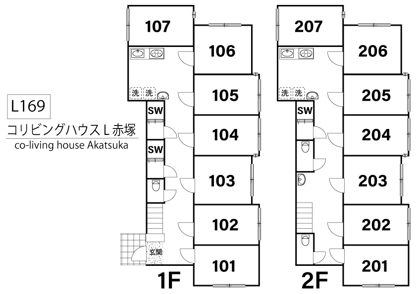 L169 Tokyoβ Shimo-akatsuka 6 (co-living house AkatsukaⅦ)間取り図