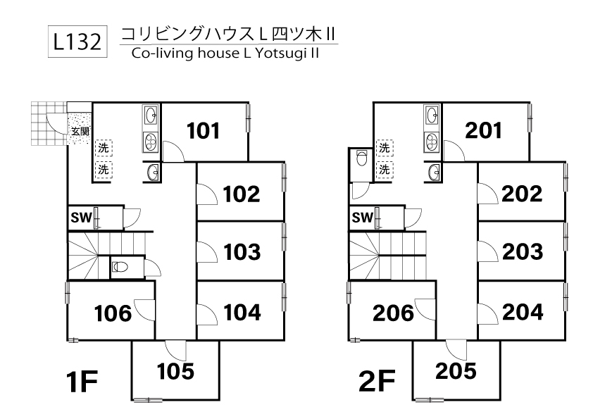 L132 Tokyoβ Yotsugi 2 (co-living house L YotsugiⅡ)間取り図