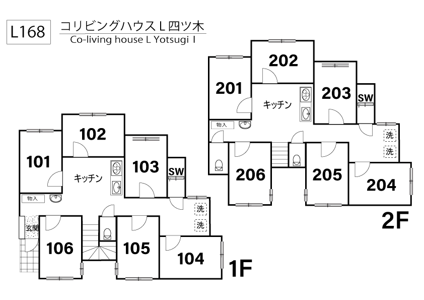 L168 Tokyoβ Yotsugi 3 (co-living house L YotsugiⅠ)間取り図
