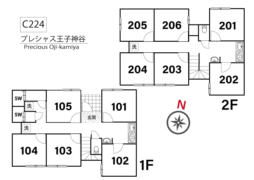 C224/K447 Tokyoβ Shimo 5 (Precious Oji-Kamiya)間取り図