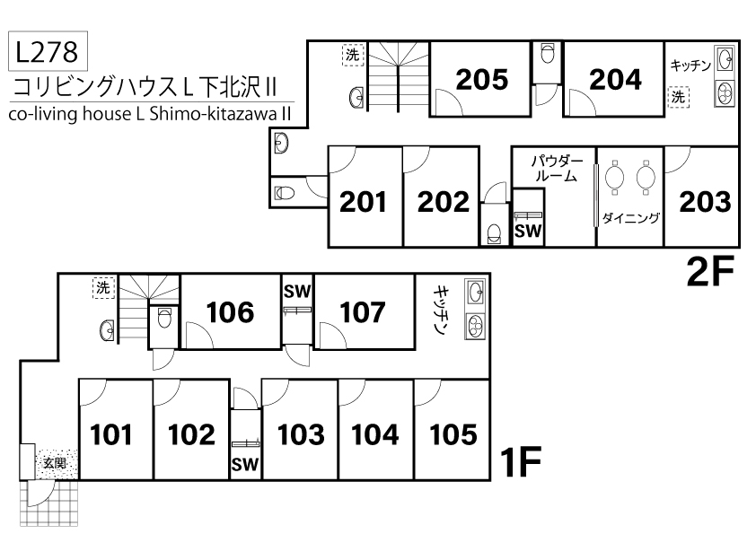 L278 Tokyoβ Shindaita (co-living house L Shimo-kitazawaⅡ)間取り図