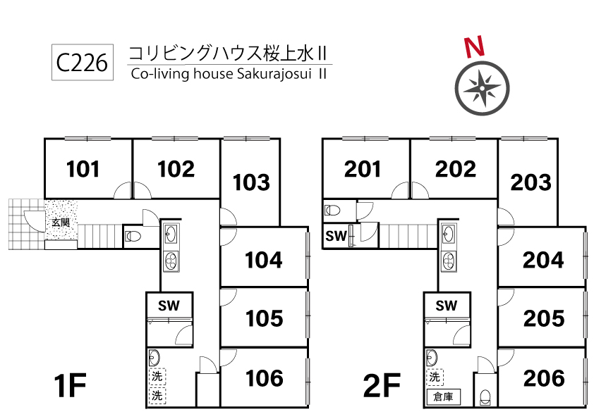 C226/K110 Tokyoβ Sakurajosui (co-living house Sakurajosui Ⅱ)間取り図