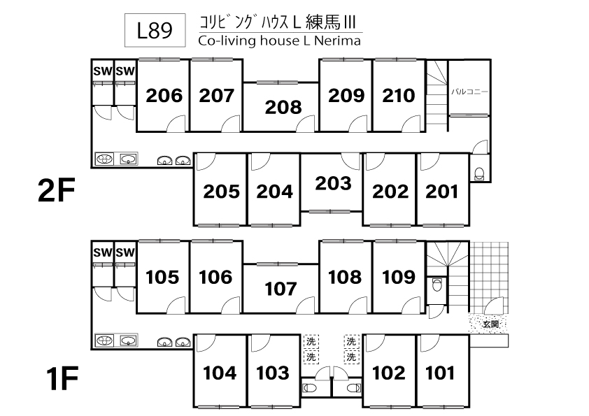 L89 Tokyoβ Nerima 2 (co-living house L Nerima III)間取り図