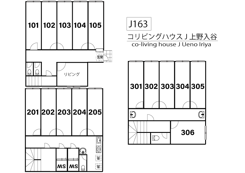 J163 Tokyoβ 入谷（コリビングハウス J 上野入谷）間取り図