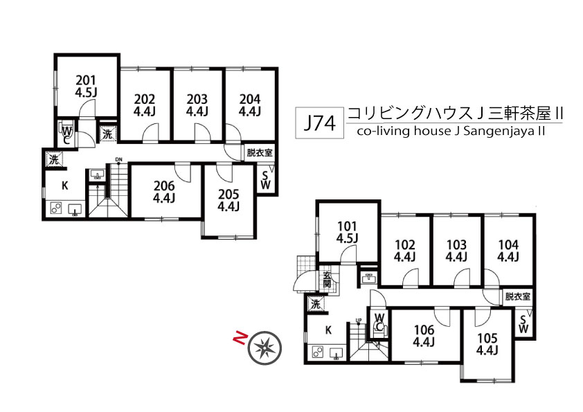 J74 Tokyoβ 駒沢大学3（コリビングハウス J 三軒茶屋Ⅱ）間取り図