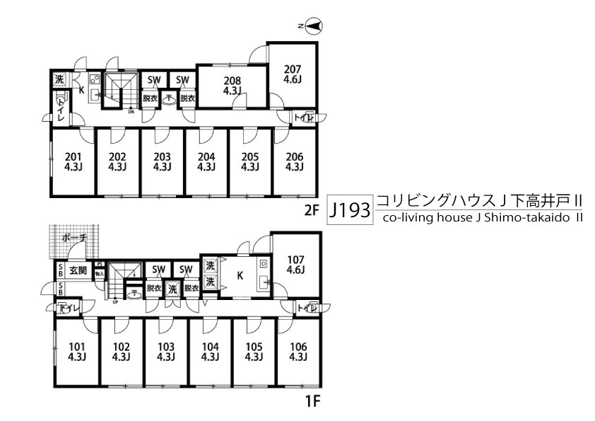 J193 Tokyoβ 下高井戸5（コリビングハウス J 下高井戸Ⅱ）間取り図